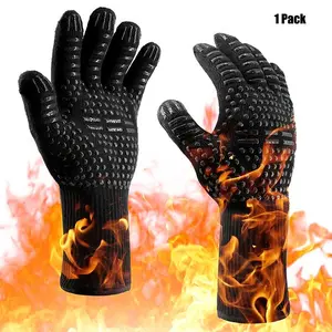 Heat Resistant Silicone Barbecue Glove, 1 Count Non-slip Grilling Glove, Household Long Kitchen Oven Glove for Baking, Cooking, Cutting