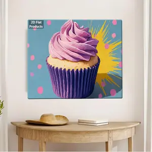 2D Flat, 2D Flat A Easter Themed Canvas Wood Frame Painting a Cupcake with Purple Frosting Perfect for Decorating Living Rooms, Bedrooms, Bathrooms, Kitchens, and Offices - Modern Style, for Indoor Use, Valentine's Day Decoration., 2D Flat	
