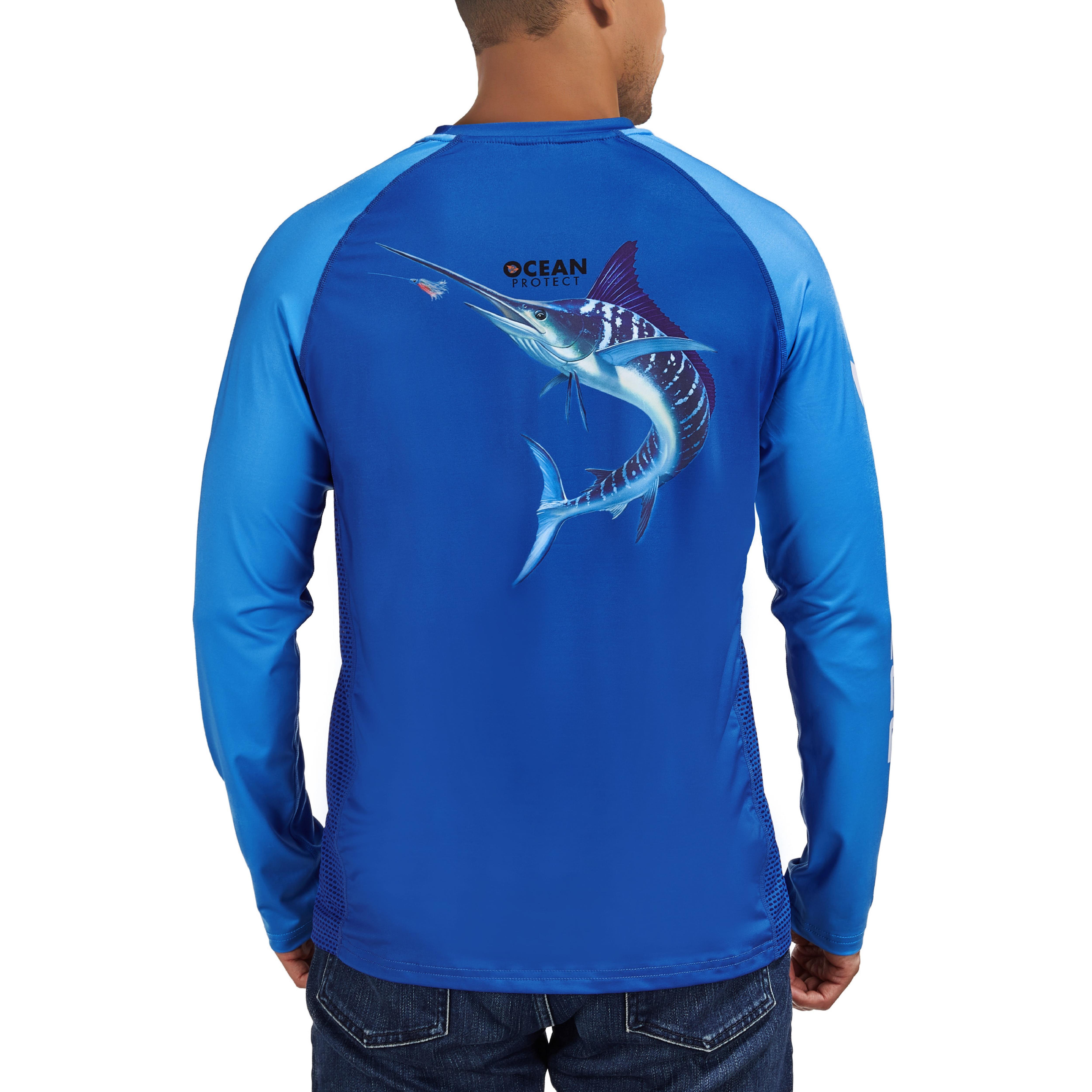 RODEEL 912 Long Sleeve Shirts w/ Fish Print Men UPF 50+ Sun UV Protection Lightweight Quick Dry Moisture Wicking Breathable Cooling Athletic Activewear for Outdoor Sport Gym Workout Fishing Hiking Running Boating Construction, Holiday Gift