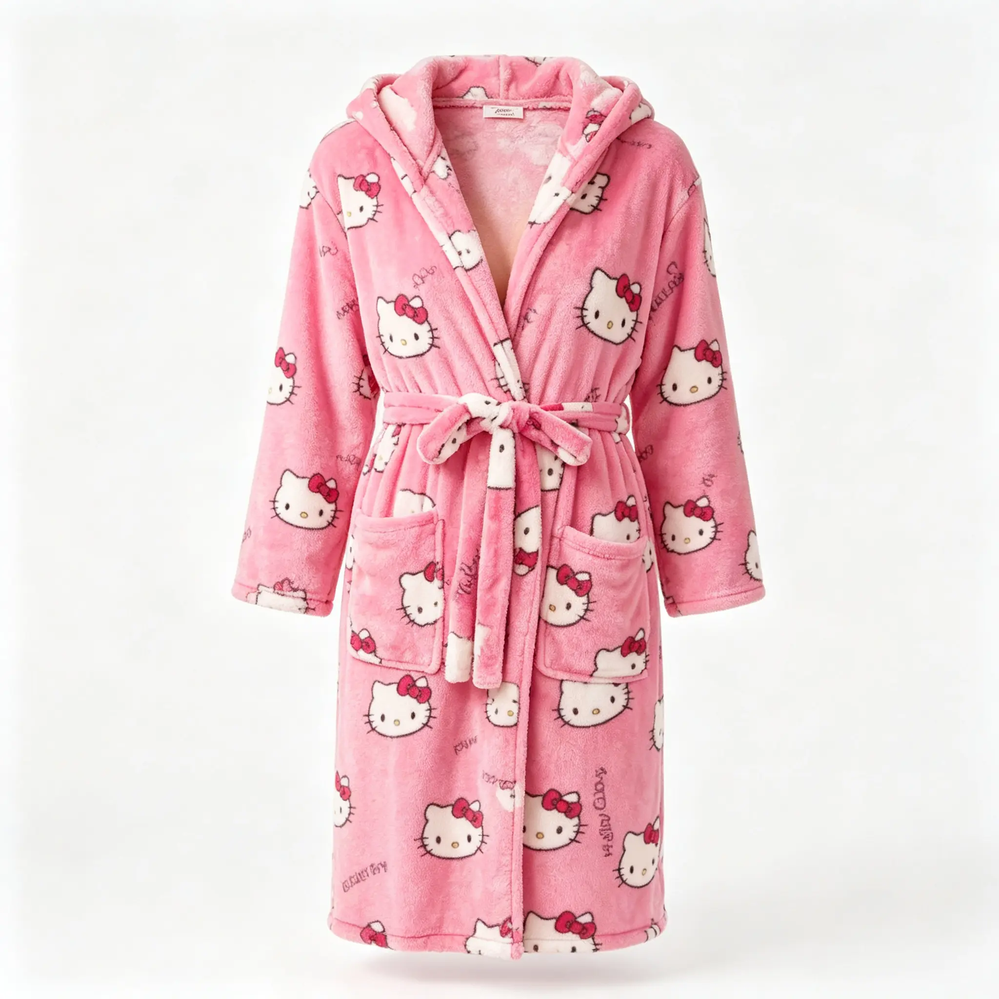 Sanrio Hello Kitty Coral Fleece Robe Soft Warm Plush Cozy Bathrobe Kawaii Loose Home Loungewear for Girls & Women, Fluffy Robe, Cartoon Print Sleepwear, Fuzzy Bathrobe