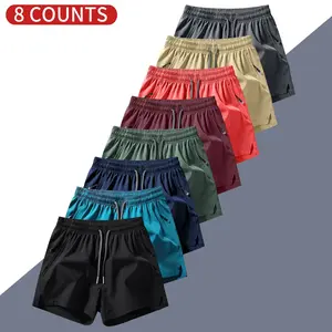 8packs Men's Plain Solid Color Drawstring Pocket Shorts, Mens Clothing, Athleisure Casual Elastic Waist Pockets Shorts for Summer Breathable Men's Athletic Bottoms for Daily Wear,Summer Shorts SpringStatements