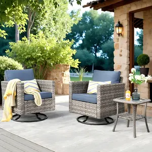 OVIOS Outdoor Patio Furniture Set with Rocking Chairs & Side Table, Wicker Sofa Set with Cushions, Broad Handrails Series for Backyard Patio Porch Deck Garden Balcony Outdoor Seating Furniture Set