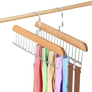 Space Saving Multi Hook Hangers 2 Pack, Non-Slip Closet Organizer with 8 Hooks for Ties, Scarves, Bras, Socks，Wardrobe Organizer Storage Hangers