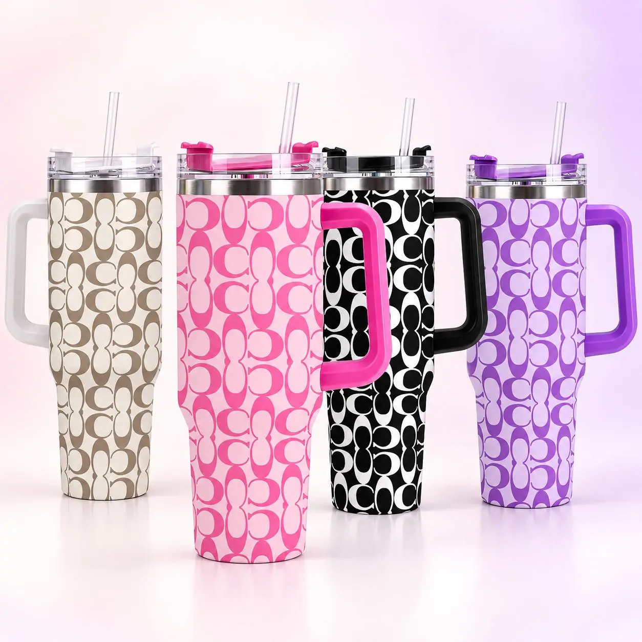 1PCS  Insulated Tumbler with Handle & Straw, 40oz Leakproof Stainless Steel Travel Mug, Neutral Aesthetic Reusable Water Cup, Ideal Gift for Friends, Family & Coworkers for Daily Use