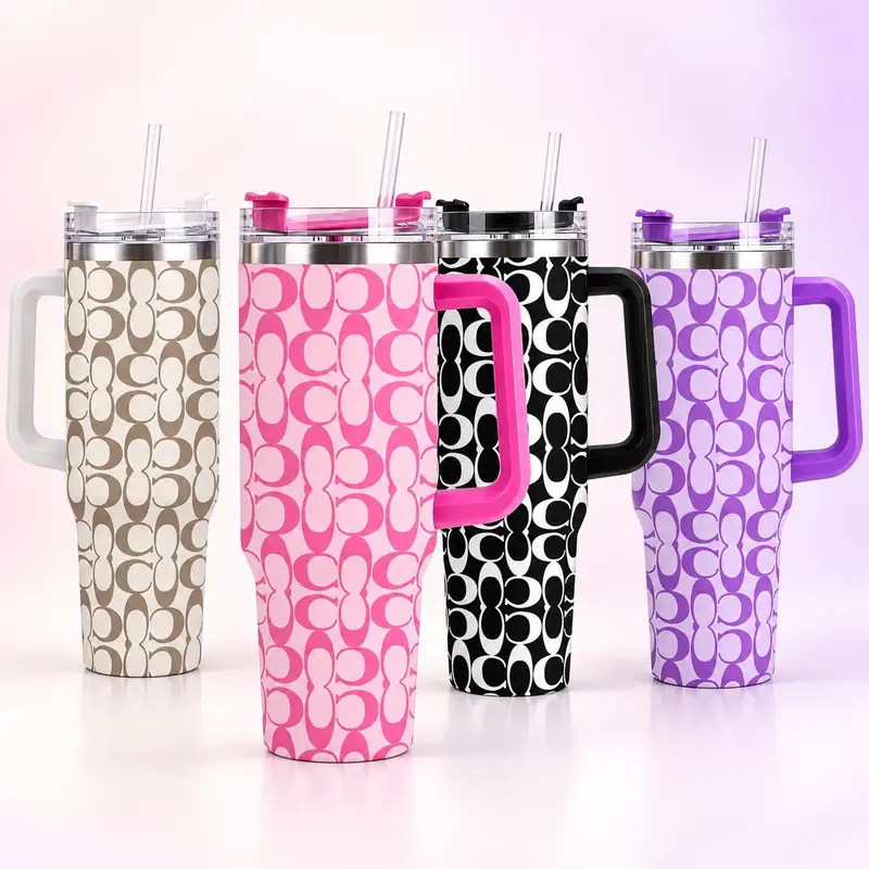 1PCS  Insulated Tumbler with Handle & Straw, 40oz Leakproof Stainless Steel Travel Mug, Neutral Aesthetic Reusable Water Cup, Ideal Gift for Friends, Family & Coworkers for Daily Use
