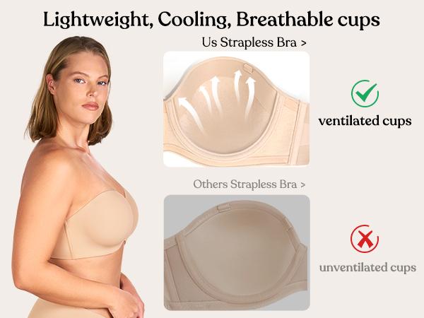 HSIA Women's Plus Size Breya Seamless Strapless Bra, 1/2 Coverage, Breathable Stretch Fabric, Hand Wash Only