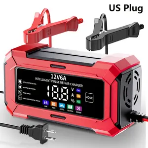 12V 6A Smart Battery Charger and Maintainer, Automatic Trickle Charger with LCD Screen & 3-Stage Charging, LiFePO4 Lead-Acid (AGM / Gel / SLA) Car Battery Charger, for Car, Truck, Motorcycle, ATV, Automotive Batteries