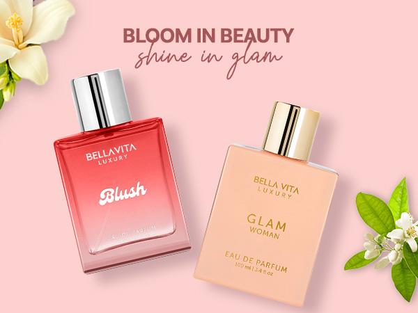 BellaVita Luxury Blush & Glam Perfume Combo for Women | Eau De Parfum Gift Set | Long Lasting Floral, Woody & Musky Fragrances | 2 x 100ml | Elegant, Premium & Cruelty-Free Perfume Duo