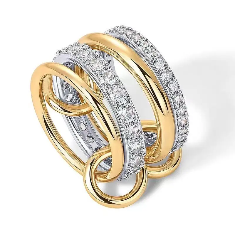 Multi-Layer Stacked Diamond Costume Ring - Unique Design, Suitable for Daily Wear & Special Occasions