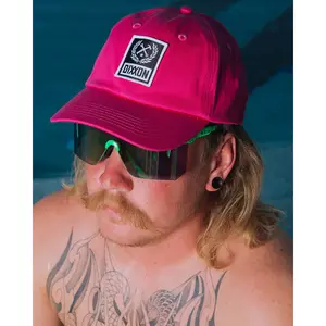6-Panel Curved Bill Box Crest Hat - White & Pink