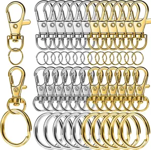 LEOBRO 60 PCS Lobster Claw Clasps and Key Rings, Keychain Clips and Key Chain Rings, Keychain Making Kit, for Key Chains, Jewelry Making, Crafts, Gold & Silver