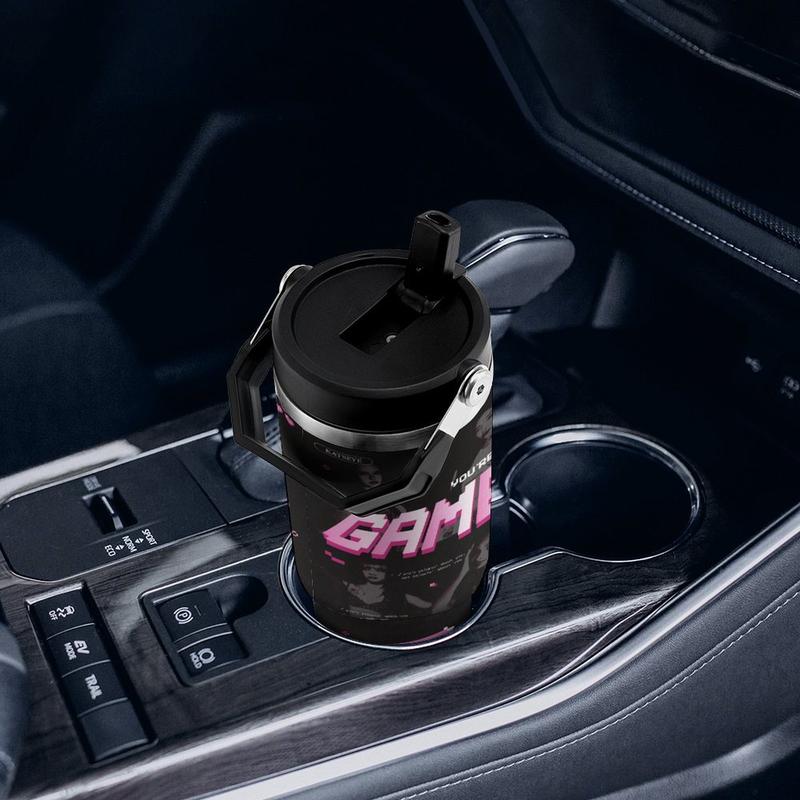 KATSEYE "GAMEBOY" Pixel Lyric 30oz Insulated Tumbler K-Pop Fan Car Cup Double-Walled Vacuum Stainless Steel Leakproof Lid Portable Design Iconic Retro Style