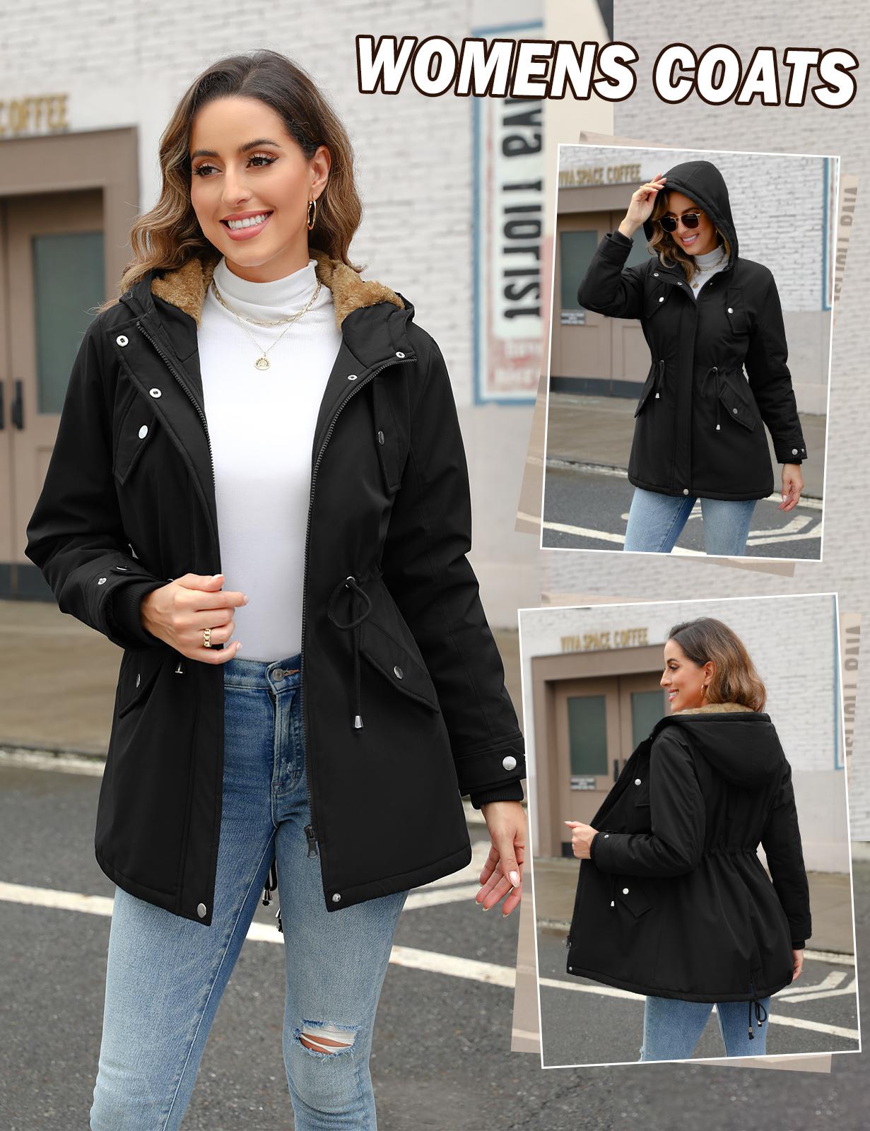 Women's Fleece Thicken Waterproof Rain Jacket Outdoor Lightweight Hooded Raincoat for Hiking Travel with Pockets For Winter FallFreshness #outdoorfun SpringStatements