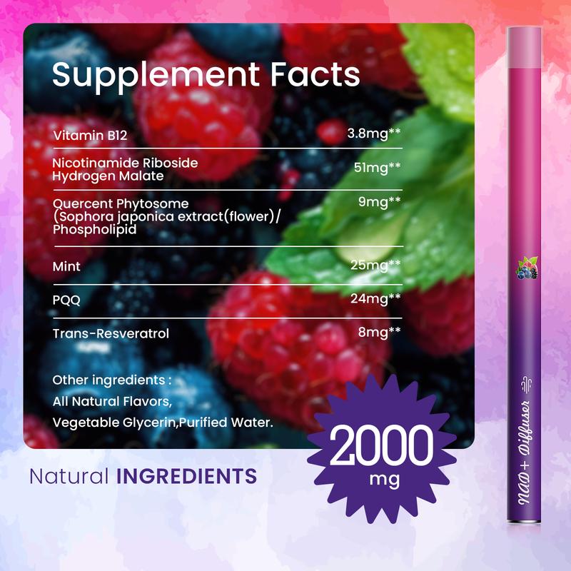 Coofeel NAD+ Natural Berry Flavor Diffuser 2000mg with Anthocyanins & Vitamin AB for Youthful Vitality Natural Health Support