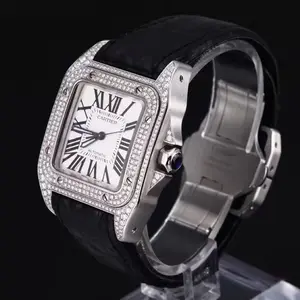 Cartier Santos 100 Automatic with Full Diamond Bezel