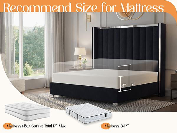 Amerlife Bed Frame 58" Tall Headboard with Channel Tufted Wingback Design, Velvet Upholstered Platform, No Box Spring Needed Luxury Furniture Home,Best Gift Ideas/Christmas Gifts