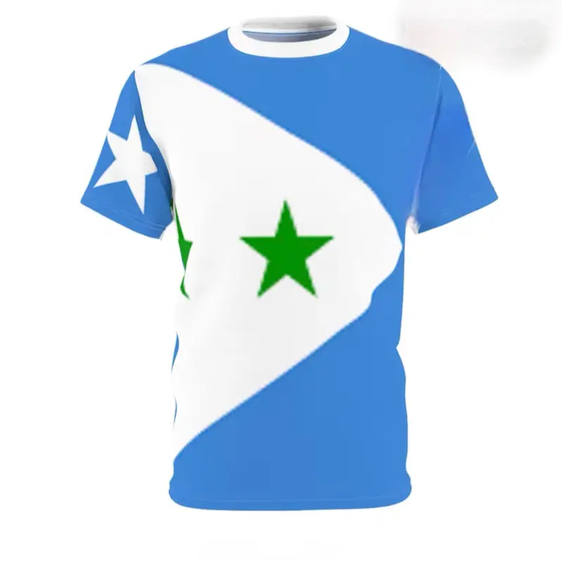 Galmudug Flag Tshirt - Blue and White Design with Green Star - As shown in the Image Crewneck Shortsleeve Menswear Top Casual Tropical Streetwear Man