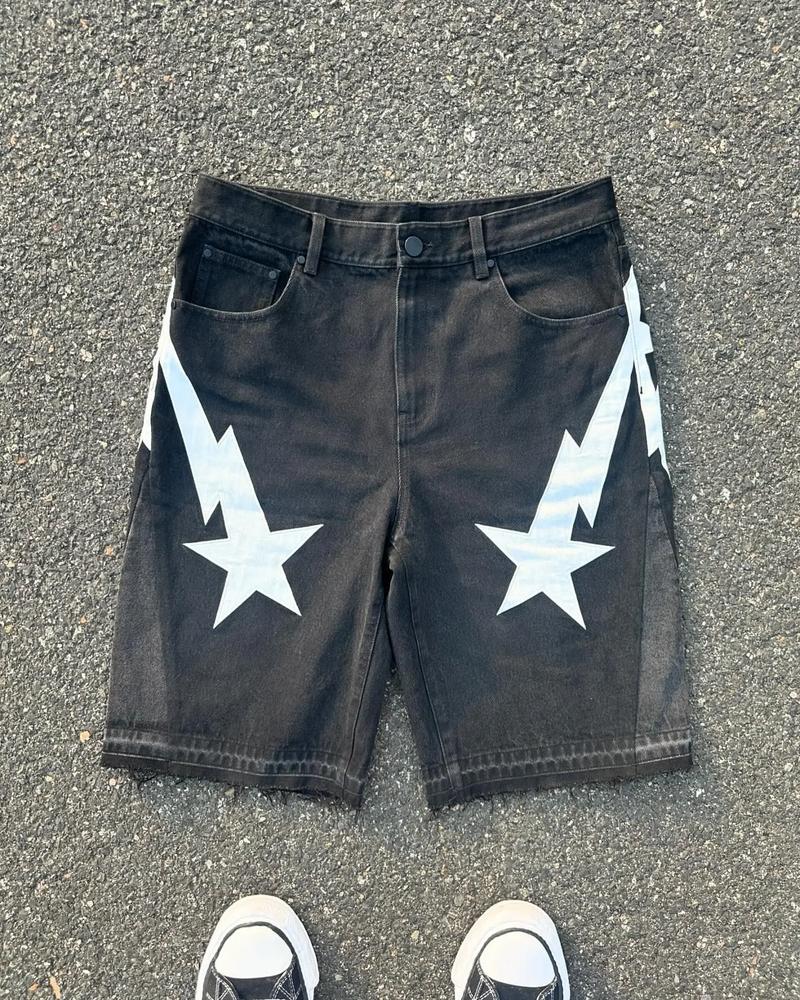 Baggy Wide-Leg Jorts Y2K Embroidered Street Casual
