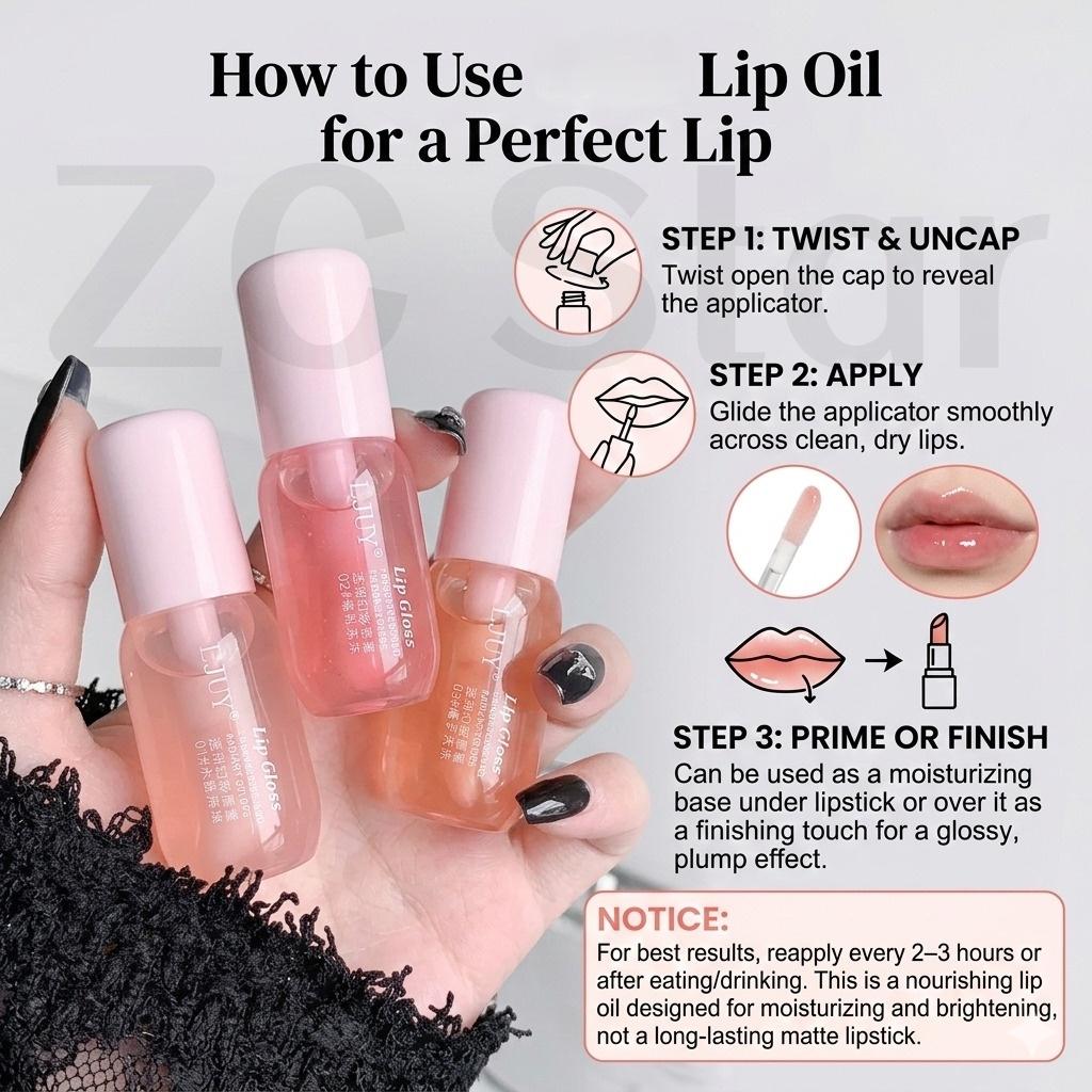 3 PCS/set Lip Balm Lip Gloss, Moisturizing Hydrating Lip Glaze, Glossy & Non-sticky Lip Stick, Plumping Lip Oil Lip Stick Cosmetic for Girls & Women, Makeup