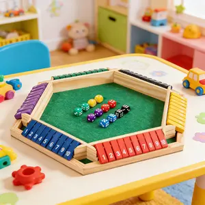 Wooden Tabletop Dice Game with 12 Dice for1-6 Players Classic Family Game Ideal forGatherings Holidays Halloween Christmas