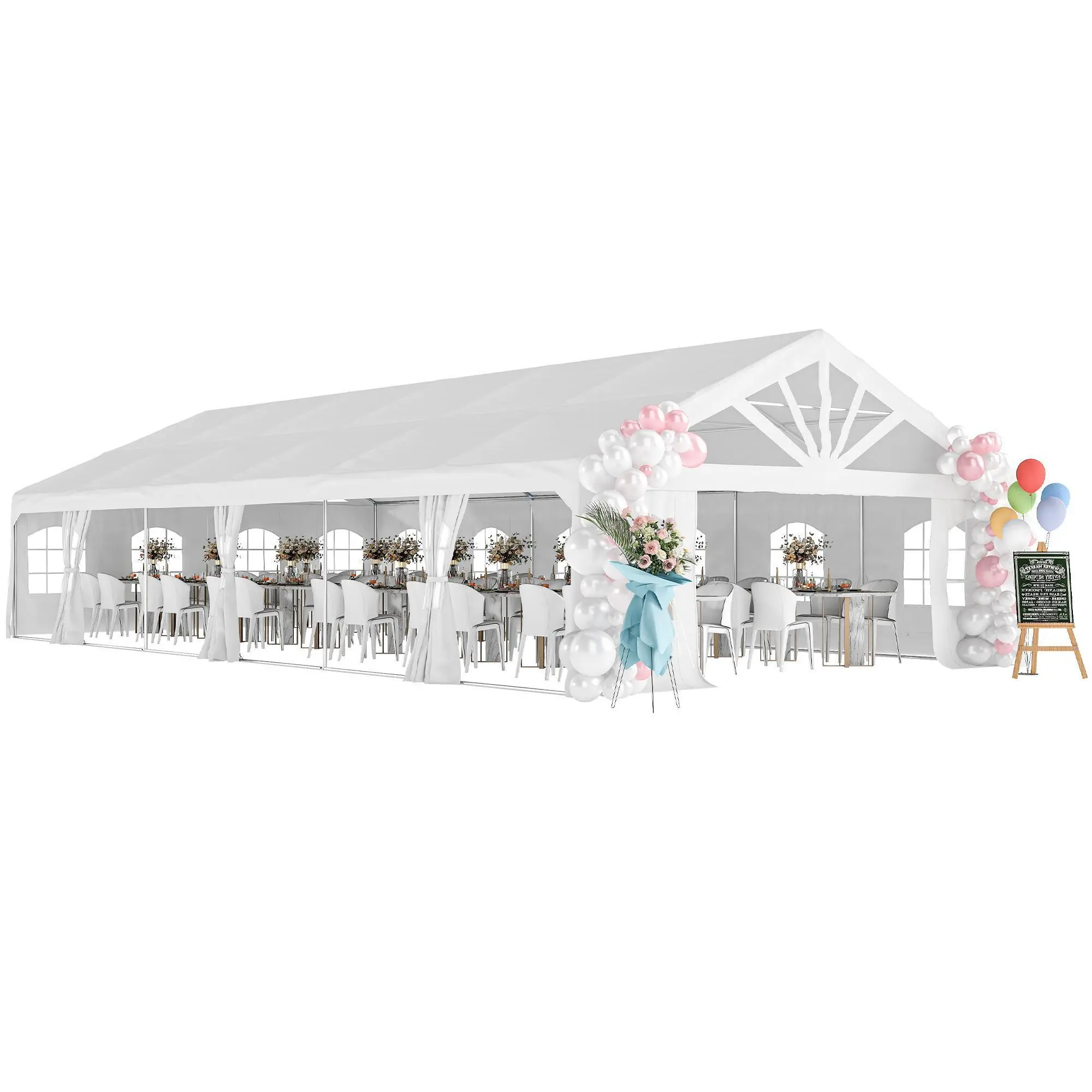 Outsunny 19.5'x39' Heavy Duty Patio Canopy, Outdoor Party Wedding Event Shelter Carport BBQ Gazebo with Removable Sidewalls & Windows, Waterproof White Canopy