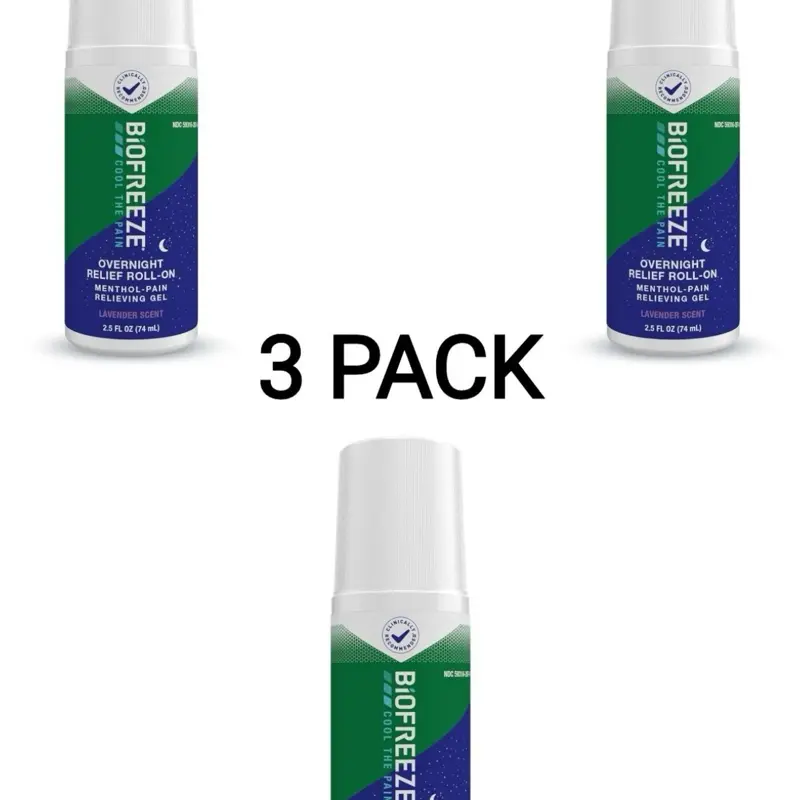 3x Bundle Bio-Freeze Overnight Roll-On, 2.5oz Lavender Scented Body Care Product with Gentle Aroma & Fragrances Pain Rlvr