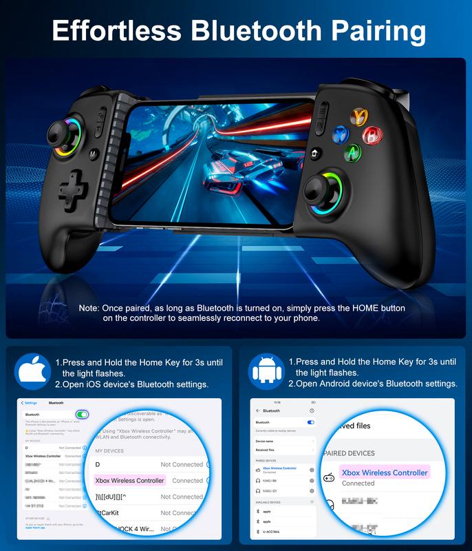 ESYWEN Mobile Gaming Controller, MC2 Phone Controller for iPhone/Android Handheld Gaming with Programmable/Hall Effect Joysticks & Analog Triggers/Adjustable Light/Turbo