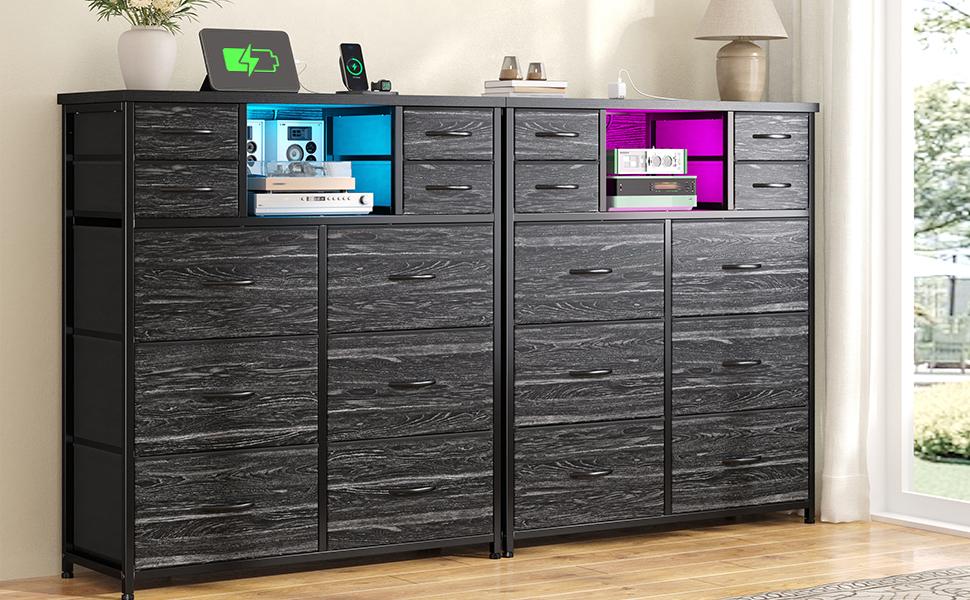 RaybeeFurniture 10 Fabric Drawers Dresser for Bedroom, with Charging Station and LED, Sturdy Bedroom Dresser for Storage, Closet, Hallway RaybeeFurniture 10 Fabric Drawers Dresser for Bedroom, with Charging Station and LED, Sturdy Bedroom Dresser for Storage, Closet, Hallway