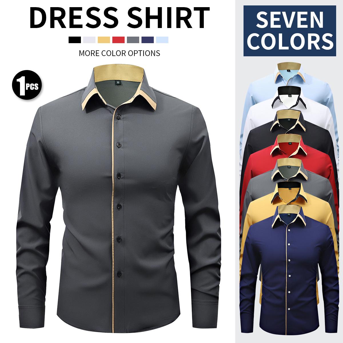 Non-marking pressed rubber high elastic men's shirt long sleeve silky smooth solid color men's top