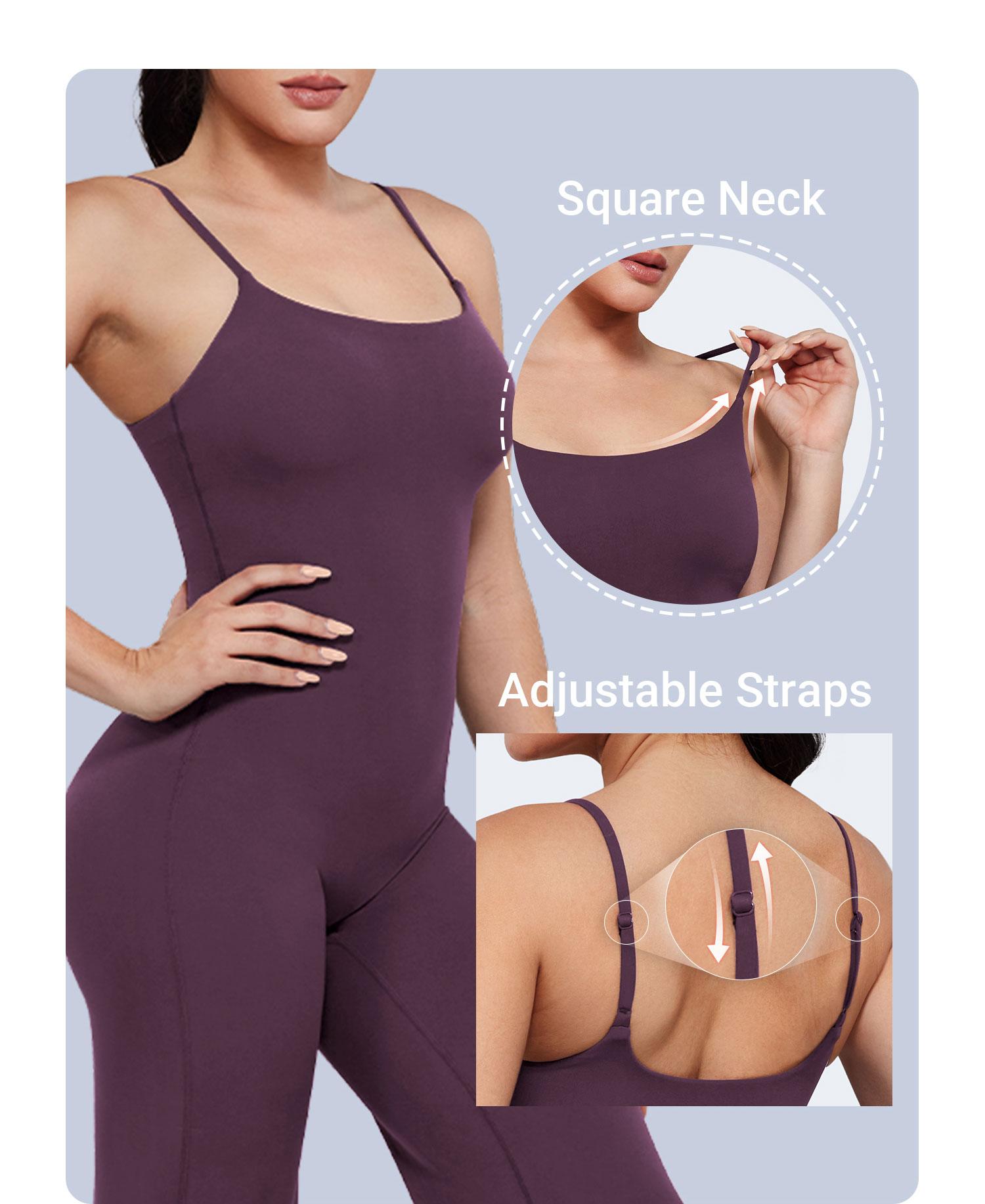 YEOREO Women's Wide Leg Sleeveless Yoga Jumpsuit Romper with Adjustable Fit & Hidden Scrunch for Glute Support Greenish