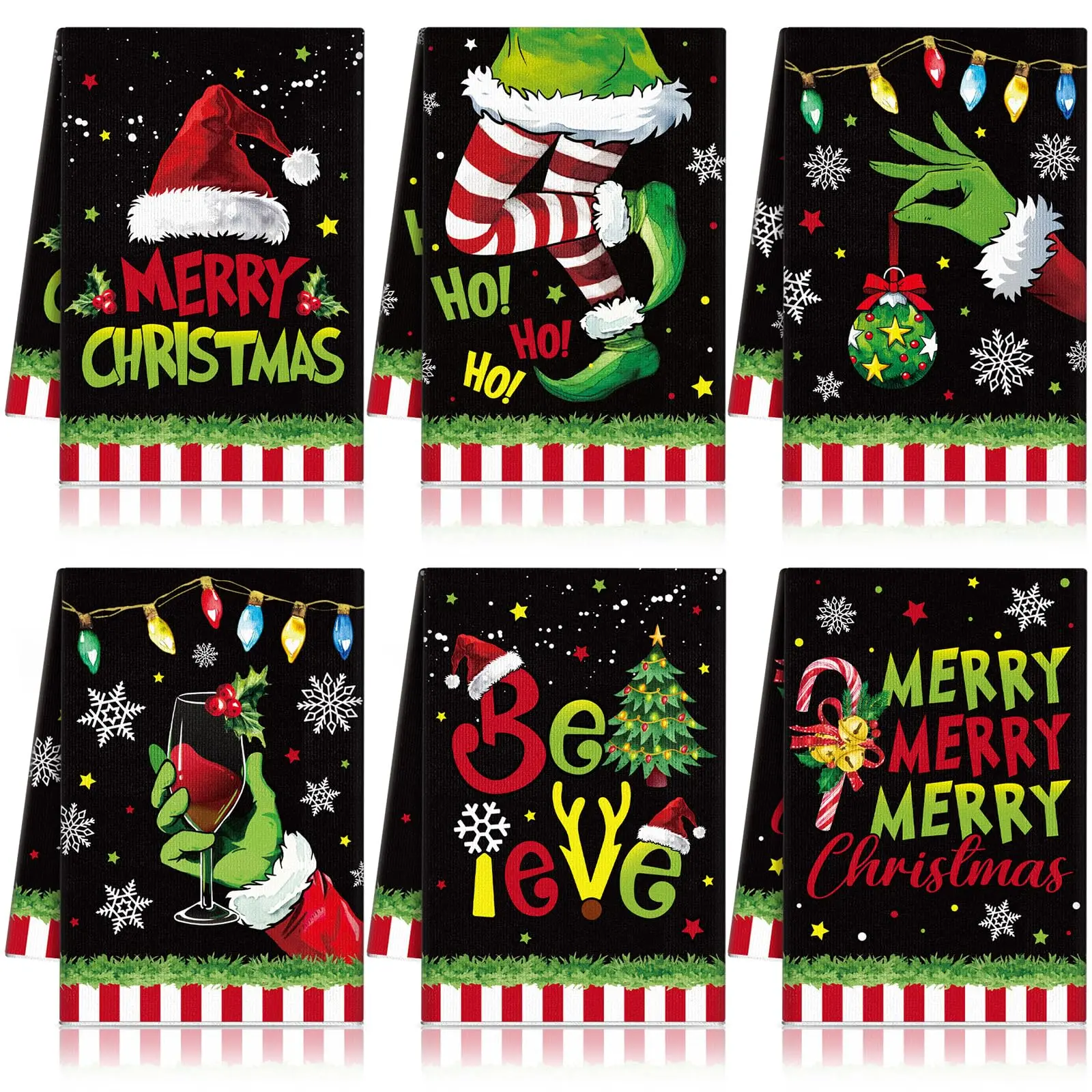 Santa Claus 6 Pcs Whoville Christmas Kitchen Towels Feeling Joyous Kitchen Christmas Decor Santa Motifs Xmas Gift Absorbent Dishcloths Kitchen Cleaning Hand Towel Tea Towels Holiday Party Farmhouse Housewarming Bathroom Home Decor