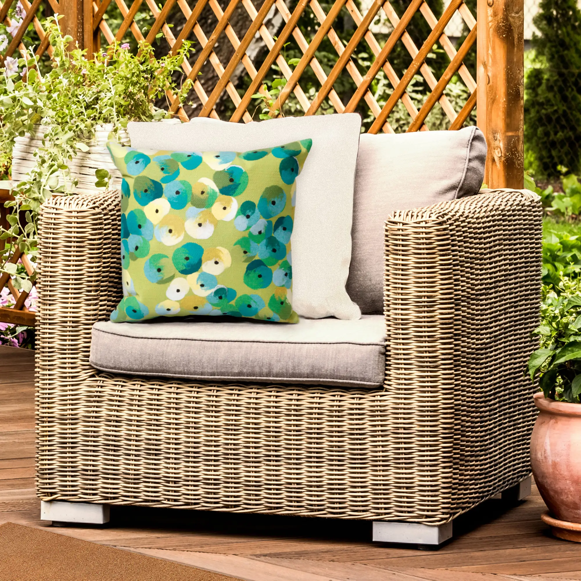 Lush Decor VISIONS II Handmade Indoor/Outdoor Geometric Contemporary Casual Accent Pillow (Pansy) - All Seasons Couch Cushion for Deck Chairs, Nursery & Cozy Corner Home Decor, Outdoor Cushions For Chairs