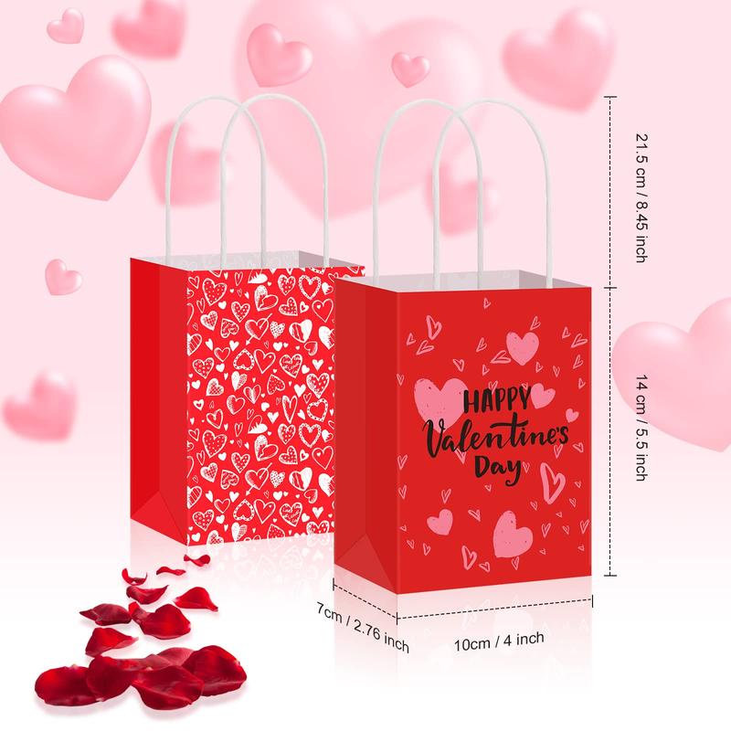 32 Pcs Valentines Day Goodie Bags Kraft Paper Gift Bags with Handle Tissue Paper,Appreciation Gift Wrapping for Friends Teacher Students Office Employee Coworker,Galentine's Day Birthday Wedding School Classroom Party Gift,Valentine Gift Exchane