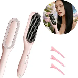 Ionic Hair Straightener Brush for Women with 5 Temp Settings Fast Heating Dual Voltage Anti-Scald Auto-Shut Off Comb Negative Ion Technology