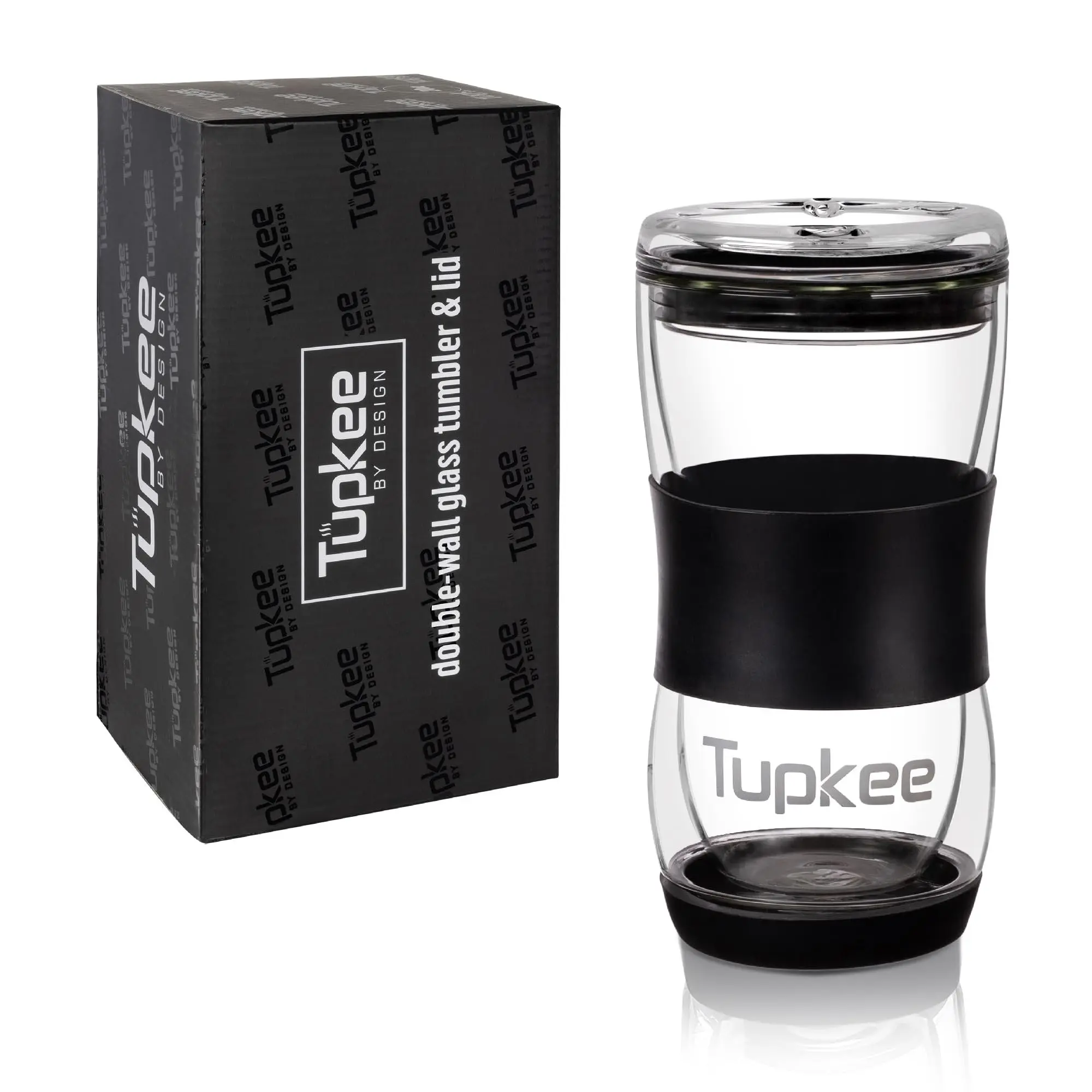 Tupkee 20-oz Double Wall Glass Tumbler with Lid, Insulated Reusable Travel Mug for Coffee, Tea, Boba, Iced Coffee & Smoothies