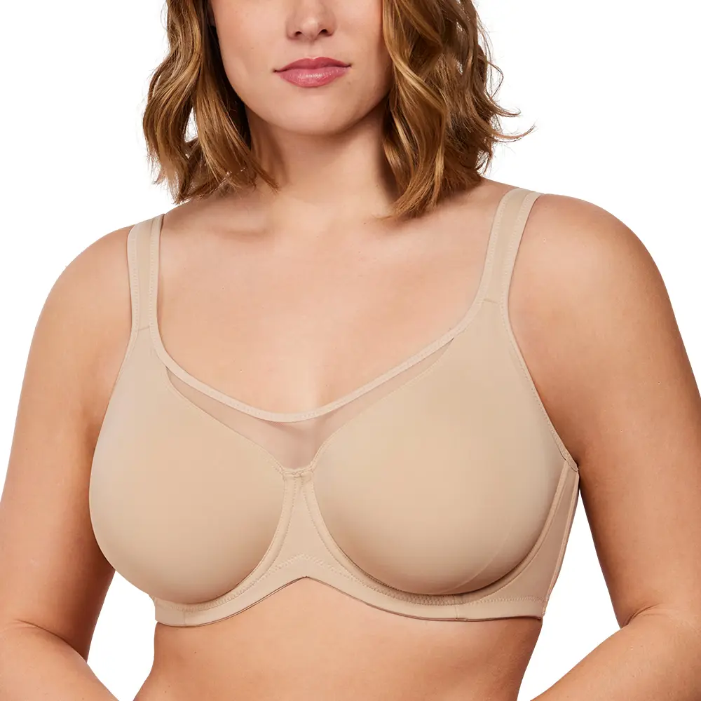 HSIA Cool Cardi Comfort Bra Plus Size Underwire Non-padded Ice Silk Bra Smoothing Wide Strap Full Coverage Summer Bra for Big Busted Women Unlined Minimizer  BraT-shirt Bra Cooling Bra