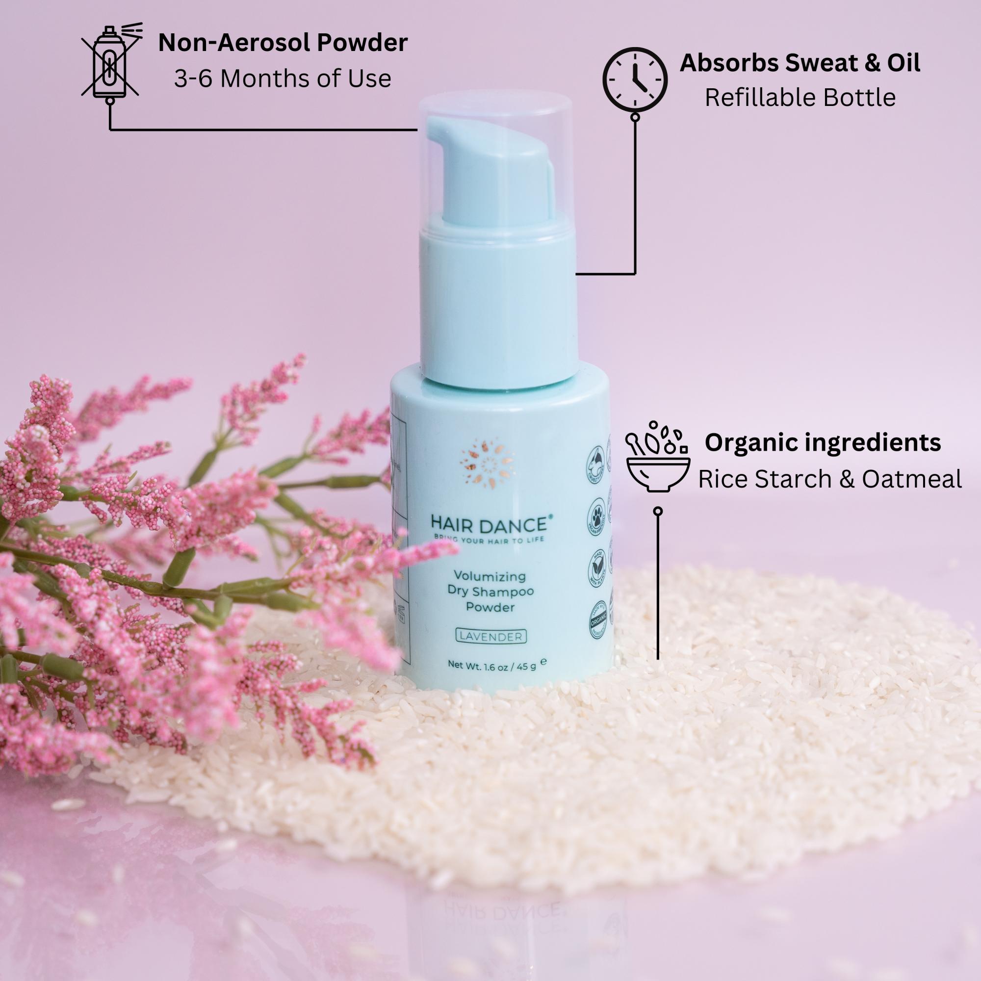 Organic Dry Shampoo Powder - Non-Aerosol, US Made, Benzene-Free, All Hair Types - Lavender Scent - Natural Haircare