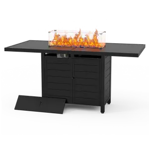 Pizzello Passione - 59.8" Aluminum Propane Fire Pit Table 50,000 BTU Outdoor Rectangular Dining Table