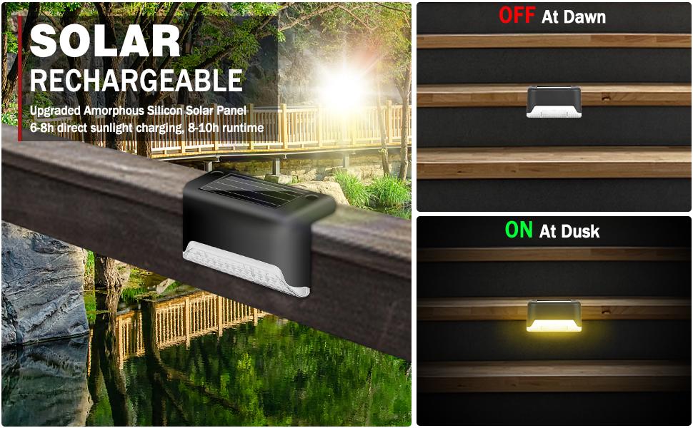 XTAUTO 20-Pack Outdoor Solar Stair Step Lights Waterproof LED Deck Lighting, 3000K Warm  Glow For Patio Garden Pathway Fence Deck Stairs Steps, No Wiring Easy Stick Mount, Bright Durable Solar Lights