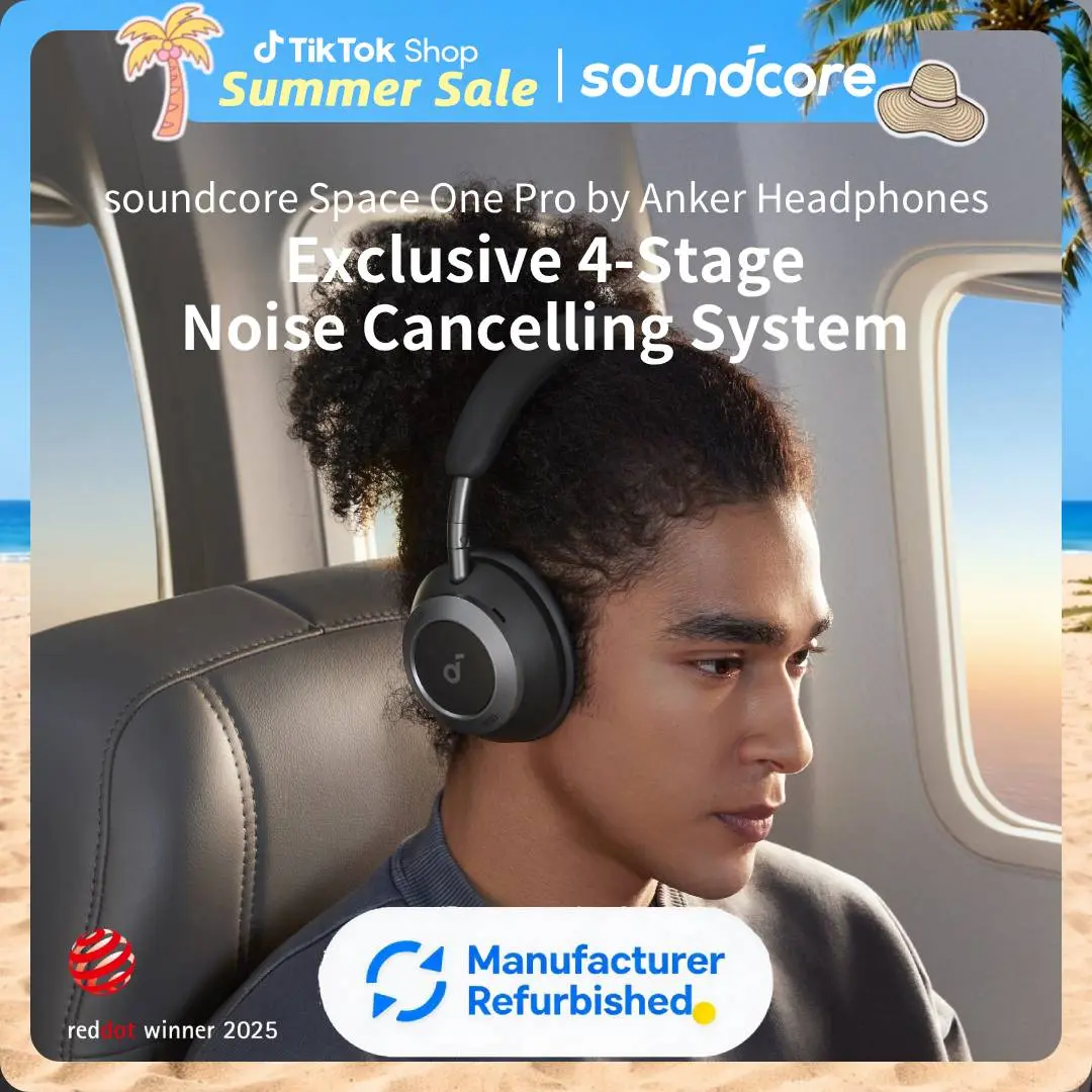 [Refurbished]soundcore Space One Pro, FlexiCurve Over-Ear Headphone, Adaptive Active Noise Cancelling Headphones Driven by 6 Mics, 60H Lossless Audio, Ultra-Fast Charging, Hi-Res Wireless, Comfortable Fit #tiktokshopsummersale