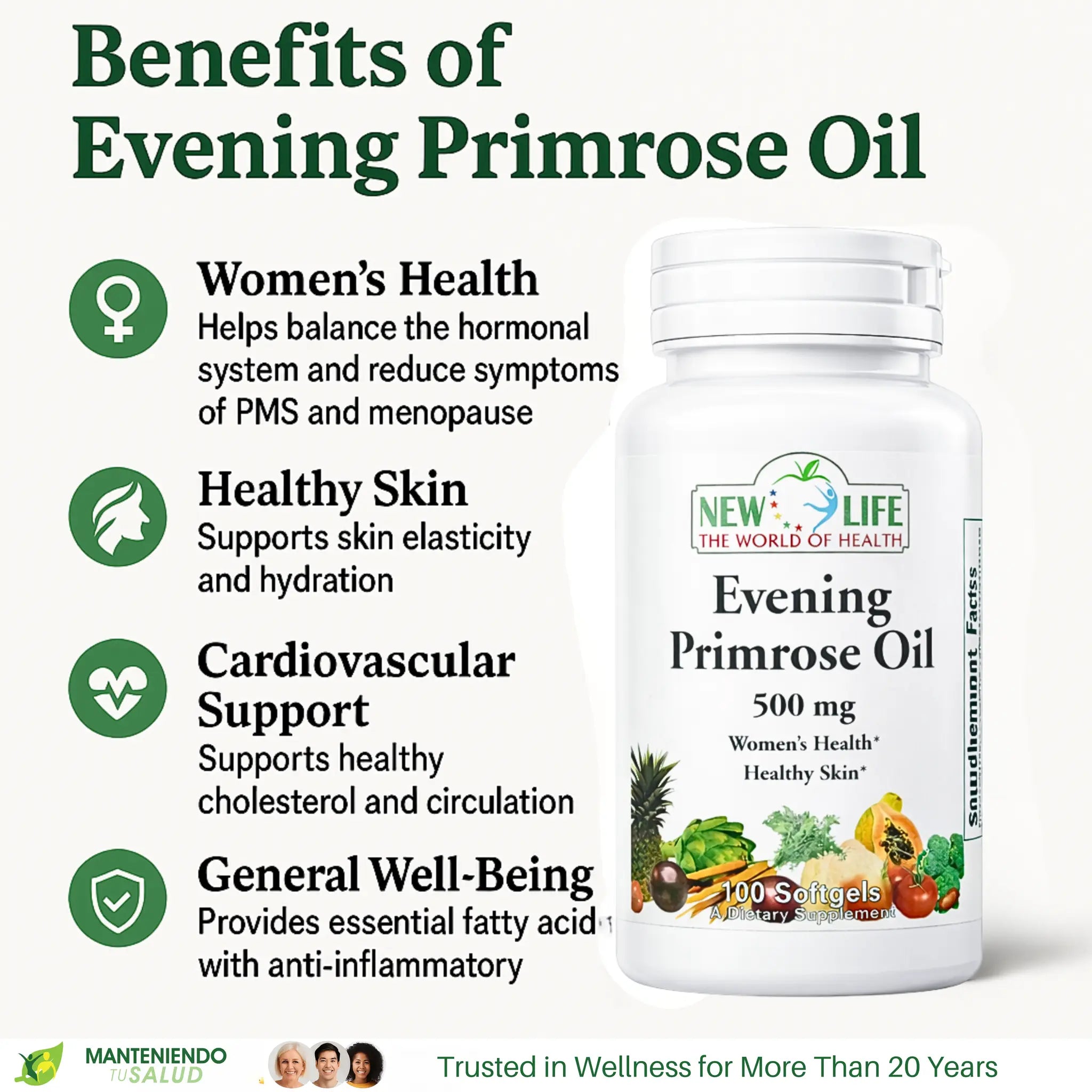 New Life Evening Primrose Oil, 500mg, 100 Softgels