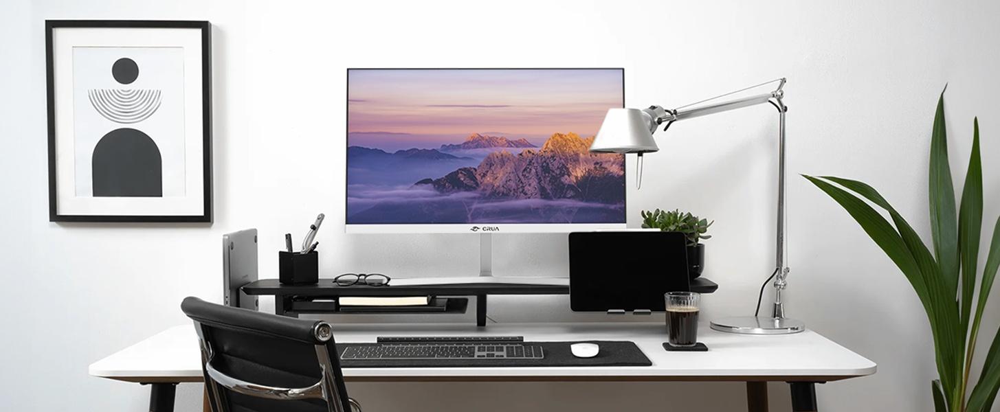 CRUA 22 Inch Computer Monitor,FHD 1080P/75Hz,120 sRGB,Low Blue Light,Wall Mountable,VGA & HDMI-White