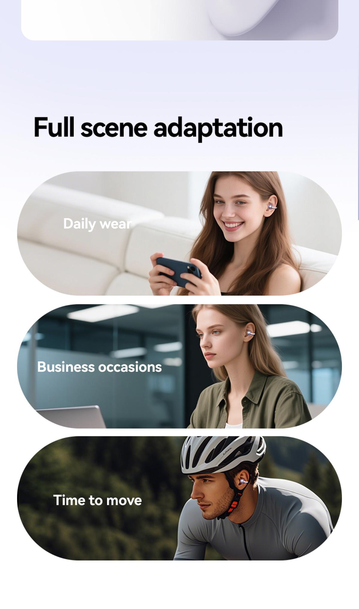 CHENRUIDA GL8 Clip On Wireless Headphones 2025 Bluetooth 6.0 DT6.0 Tech 360° Sound IPX7 Waterproof TWS Earbuds for Music Calls Sports Purple TWS Electronic