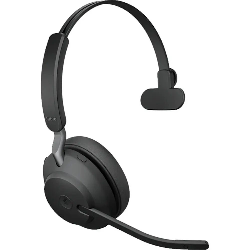Jabra Evolve2 65 Mono Bluetooth Headphone - Wireless On-Ear Headset with Passive Noise Isolation, Microsoft Teams Compatibility, USB-C Audio Transmitter & Adapter - Black, Usb-C Audio Transmitter Wireless Headphones, Usb C Adapter, Passive Isolation