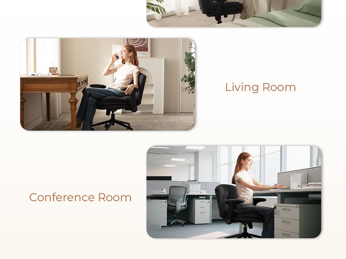 Dowinx Criss Cross Chair with Adjustable Arms and Wheels, Comfort Ergonomic Cross Legged Office Desk Armchair with 3 Layer Cushions, Wide Seat Vanity Chair for Home Office, Living Room, Bedroom