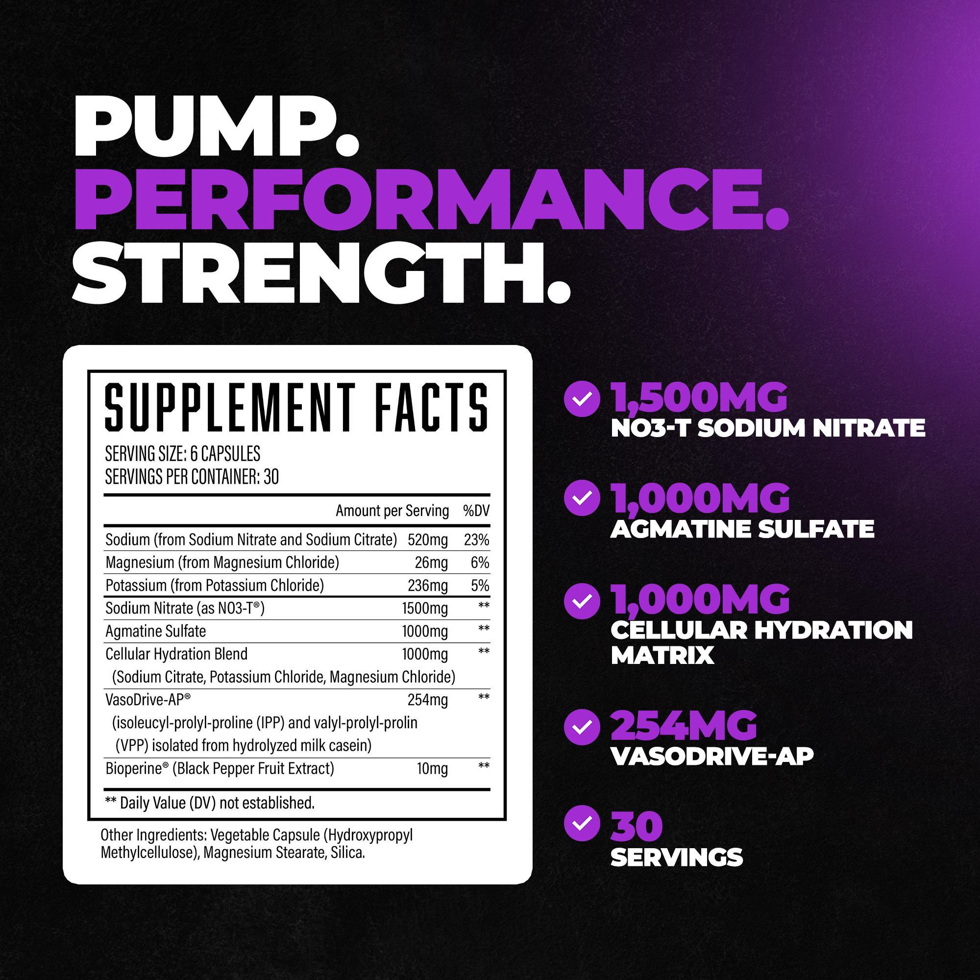 Huge Supplements Magnify Pump Pills & Nitric Oxide Booster with NO3-T Nitrates, Agmatine Sulfate, VasoDrive-AP (180 Capsules)