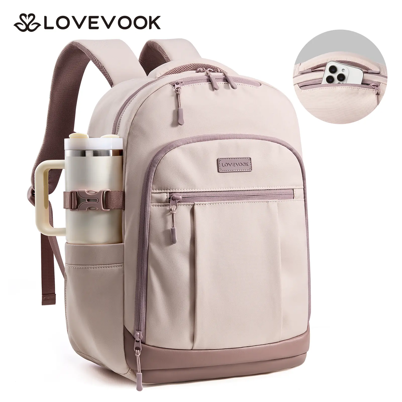 LOVEVOOK Laptop Backpack for Women, 15.6 Inch Travel Backpack Purse with Large Cup Pocket for 40oz Tumbler, Waterproof College Bookbag for Campus, Work Daypack for Teacher Nurse