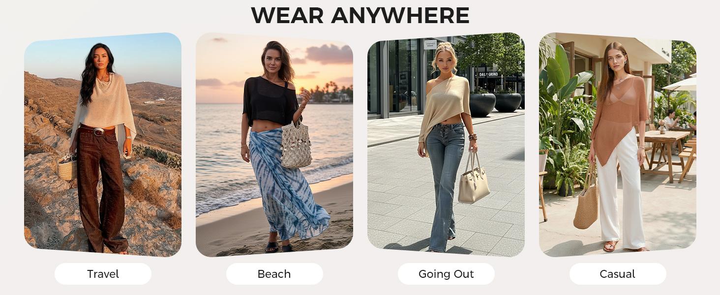 Fisoew Womens Sheer Poncho Top Lightweight Knit Bolero Shrug Mesh Off The Shoulder Y2K Going Out Beach Swimsuit Coverup #Springtok #TikTokShopJumpstartSale