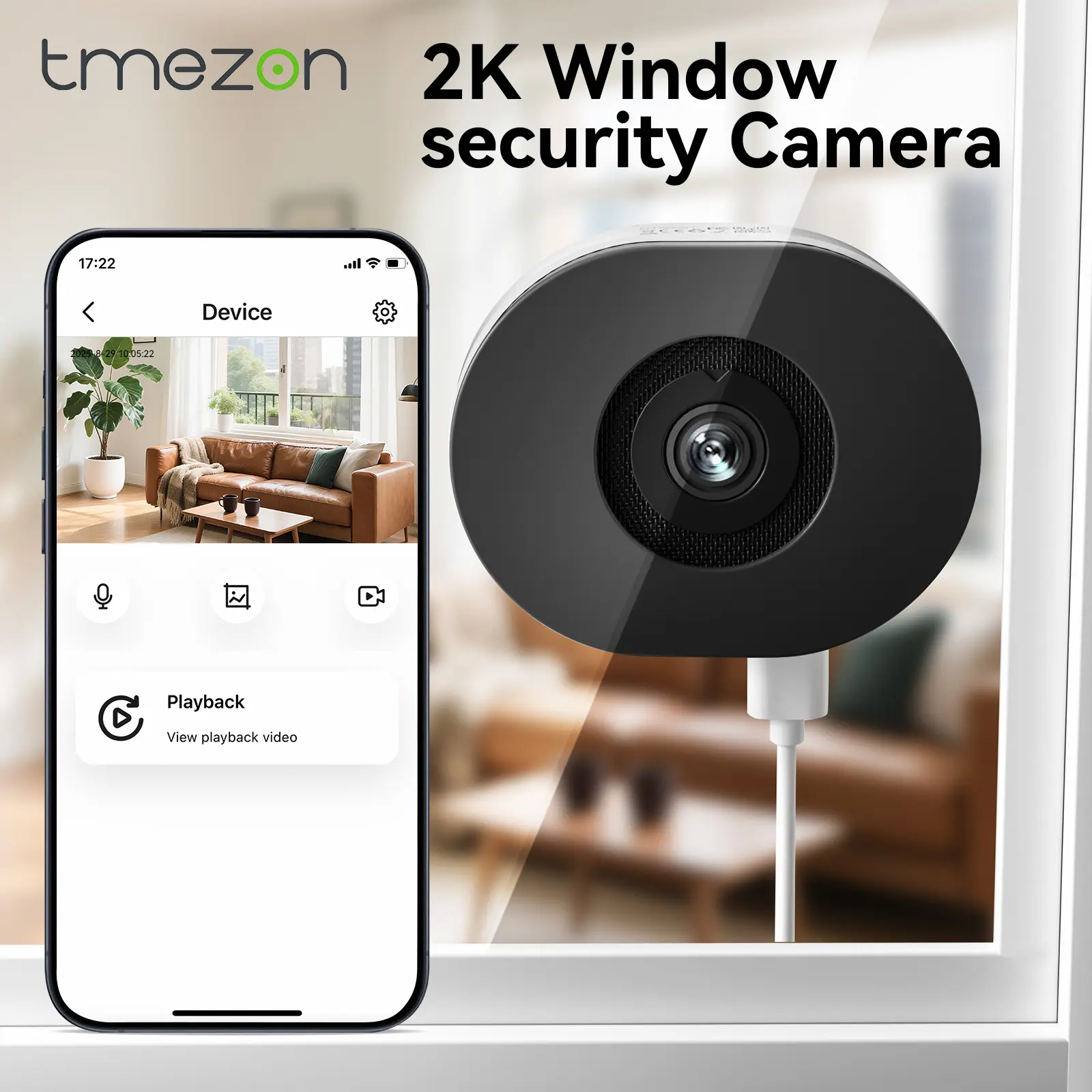 No-Drill Window Security Camera 2.5K 4MP – Color Night Vision, No Subscription, 24/7 Recording, Easy Install Indoor Home Cam，See Outside Clearly, Color Night Vision Surveillance Systems Monitoring Crystal Mount Local