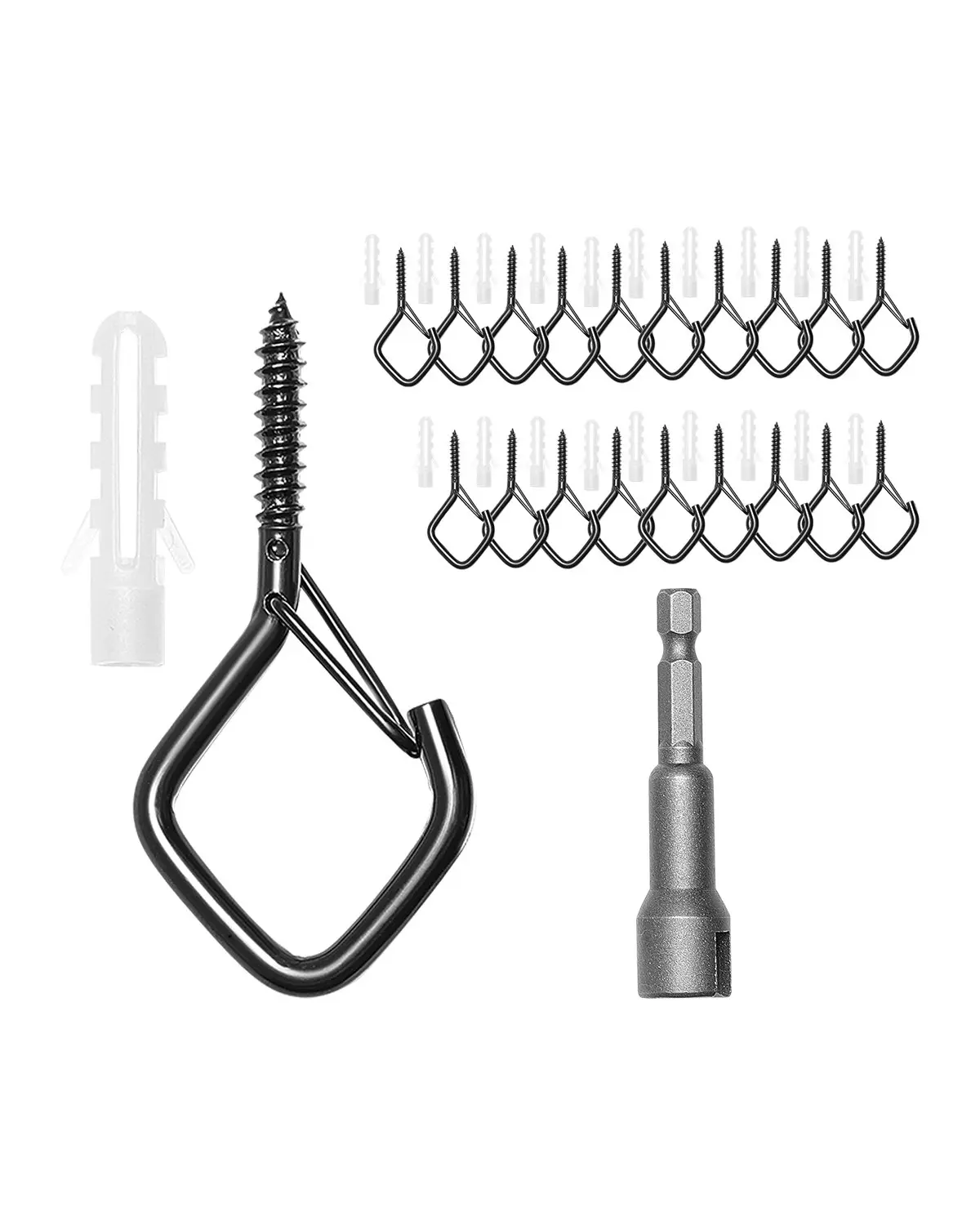 VEVOR 20 PCS Q-Hanger Hooks,  2.17 in Q Hanger String Light Hooks Outdoor, Heavy Duty Outdoor Screw Hooks with Security Buckle, for Hanging Outdoor String Lights, Christmas Lights, Cups, Decors (Black)